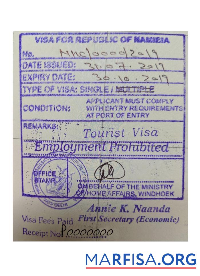 Blank Namibia stamp visa download for verification